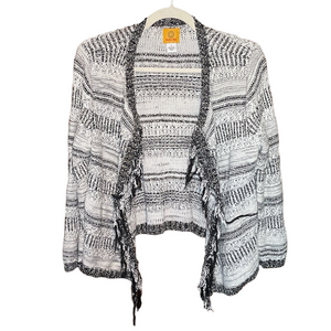 Ruby Rd. Open Front Fringe Monochrome Knit Cardigan Size Large